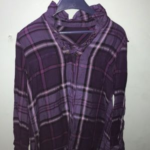 purple plaid long sleeve shirt